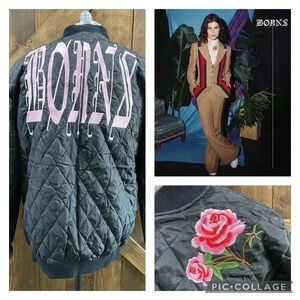 BØRNS Blue Madonna Rose Reversible Quilted Bomber Jacket Size L